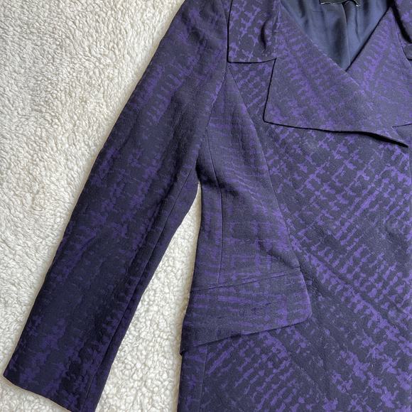 Rena Lange Woven Wool Silk Blend Purple Black Pattern Double Snap Jacket 10 - Picture 4 of 11